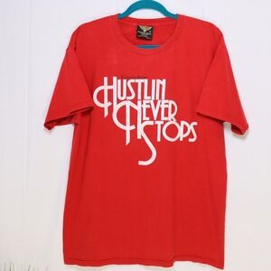 Exclusive Game Hustlin Never Stops T-Shirt Mens Large Red Excellent Graphic Tee
